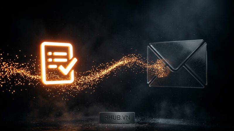Tín hiệu từ biểu tượng form dừng lại và ứ đọng tại một biểu tượng phong bì email tĩnh lặng