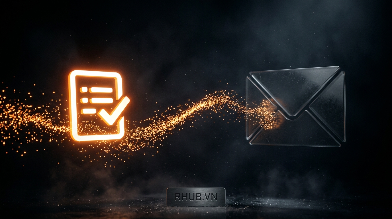 Tín hiệu từ biểu tượng form dừng lại và ứ đọng tại một biểu tượng phong bì email tĩnh lặng